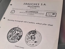 Landeron 48 chronograph vintage watch original 4-pg 1953 Parts and Repair Guide