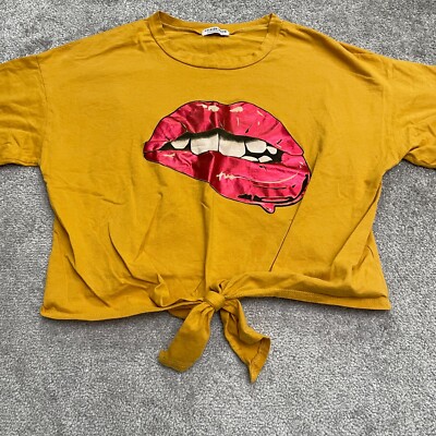 Fashion Nova Graphic Cropped Top Womens Large Orange Bite Lips