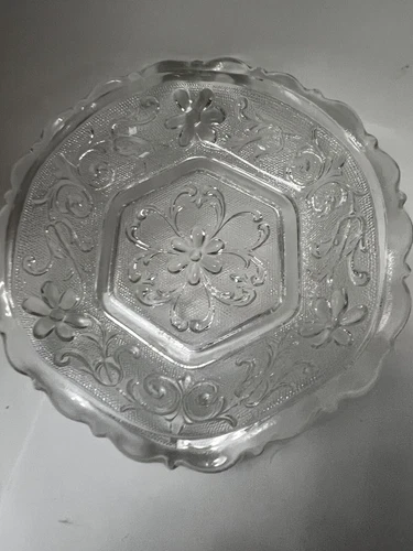 Vintage Depression Clear Indiana Sandwich Glass  Tiara Pattern Hexagonal Bowl