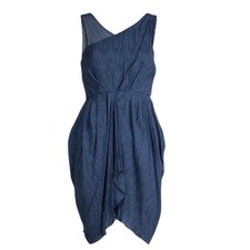 Alice + Olivia One Shoulder Silk Dress Blue Draped Cocktail Chic Contemporary