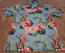 Bad Birdie mens polo golf shirt LARGE Blue Pink Hawaiian tropical