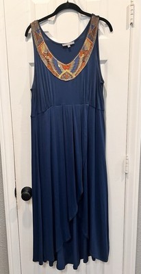 NY Collection Woman Blue Embroidered High-Low Maxi Dress Plus Size 1X