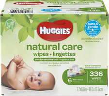Natural Care Unscented Baby Wipes, Sensitive, Water-Based, 6 Flip-Top Packs, 56