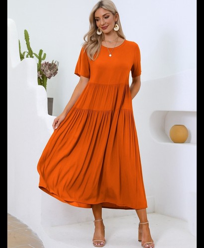 YESNO Women's Bohemian Floral Maxi Dress – Loose Fit Cotton Short Sleeve Summer Dress With Pockets, Beach & Casual Wear