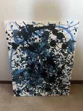 1 Of 1 MK Paint Splatter 24 X 30 Paint Canvas Art Piece Black & Blue 