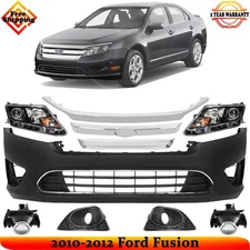 Front Bumper Cover Paintable & Headlight Assembly Kit For 2010-2012 Ford Fusion
