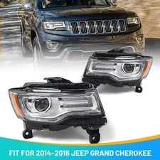 Pair Chrome HID/Xenon w/o AFS Headlights For 2014-2016 Jeep Grand Cherokee LH RH