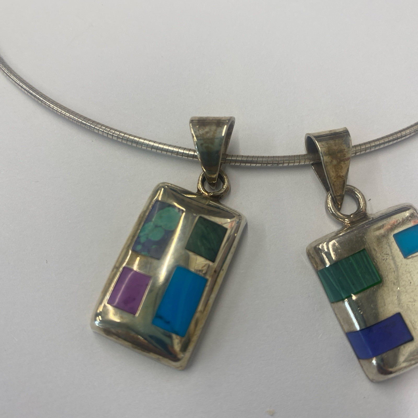 2 rectangular multi stone pendants vintage sterli… - image 7