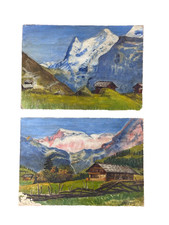 Painting Antique Chalet Matterhorn All Alps Mountain Landscape Sennelier