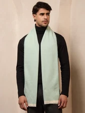 Men's 100% CASHMERE Scarf Green/ White Herring Bone Twill Design Soft Wool Scarf