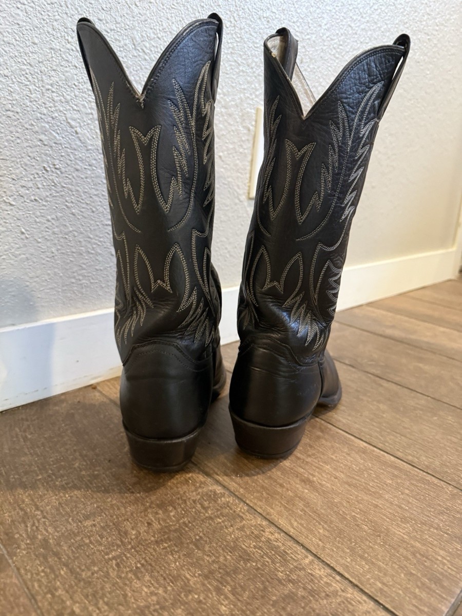 Vintage Justin Cowboy Boots Black Leather Western Men display picture 1