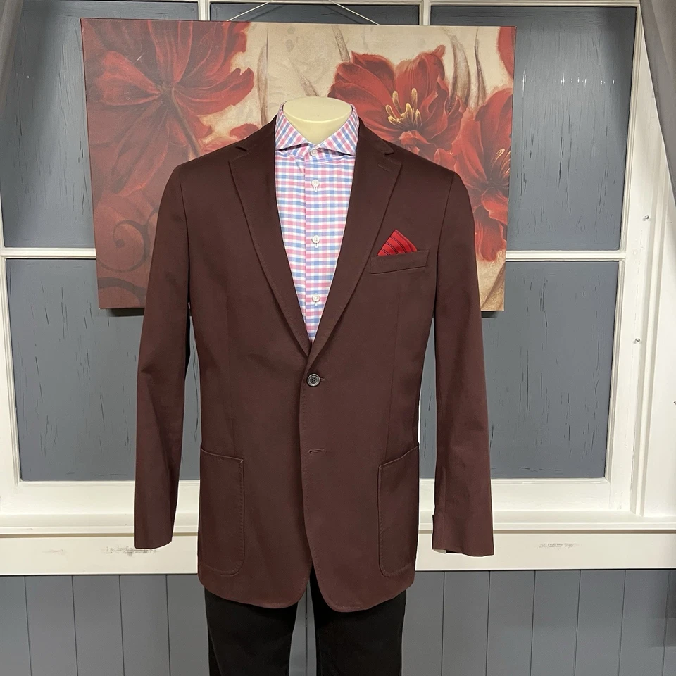 Chaqueta Blazer Hart Schaffner Marx Abrigo Deportivo Para Hombre 44R Rojo Profundo Sarga Algodón Foto 2 de 4