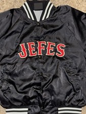 VTG SATIN BAR JACKET JEFES BLACK 1980?S VARSITY STYLE RETRO