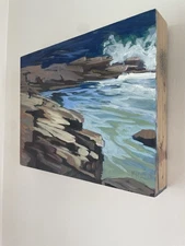 Original Abstract Seascape Painting– Signed OOAK Ocean Oil On Board Art 8” X 10”