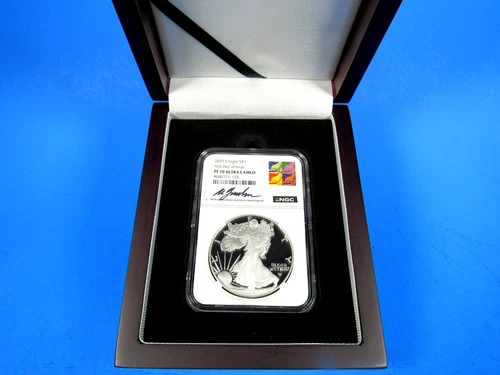 2025 S,  "S" Minted American Silver Eagle NGC Pf 70 Ucam FDOI, M.Gaudioso Signed