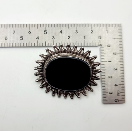 Sunburst Sterling Silver 925 Black Onyx Pin Brooch Lovely VTG Mid Century Modern - Picture 17 of 20
