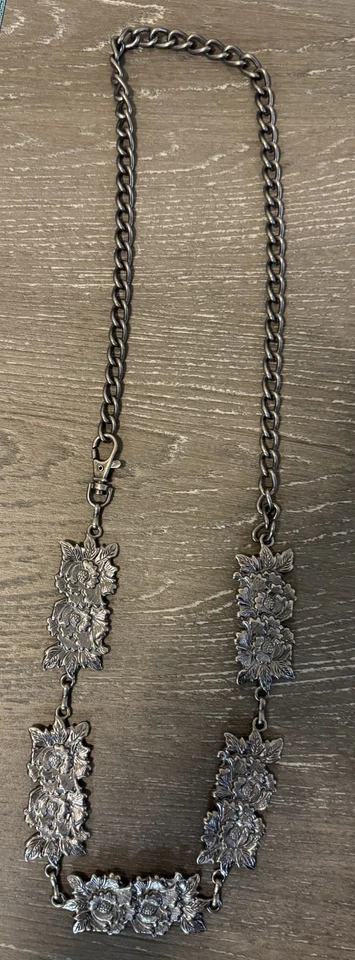 Подвеска/ремень с цветочным гербом цепочка серебристый металл 39,5 дюйма застежка-лобстер 90-е - Изображение 2 из 2