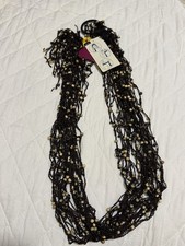 Vintage 90  s Long Belt SCARF Brown Beads Fringe Crocheted 84  NWT