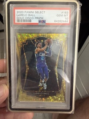 2020-21 Panini Select LaMelo Ball #63 Gold Disco Prizm 02/10 PSA 10 Jersey Match