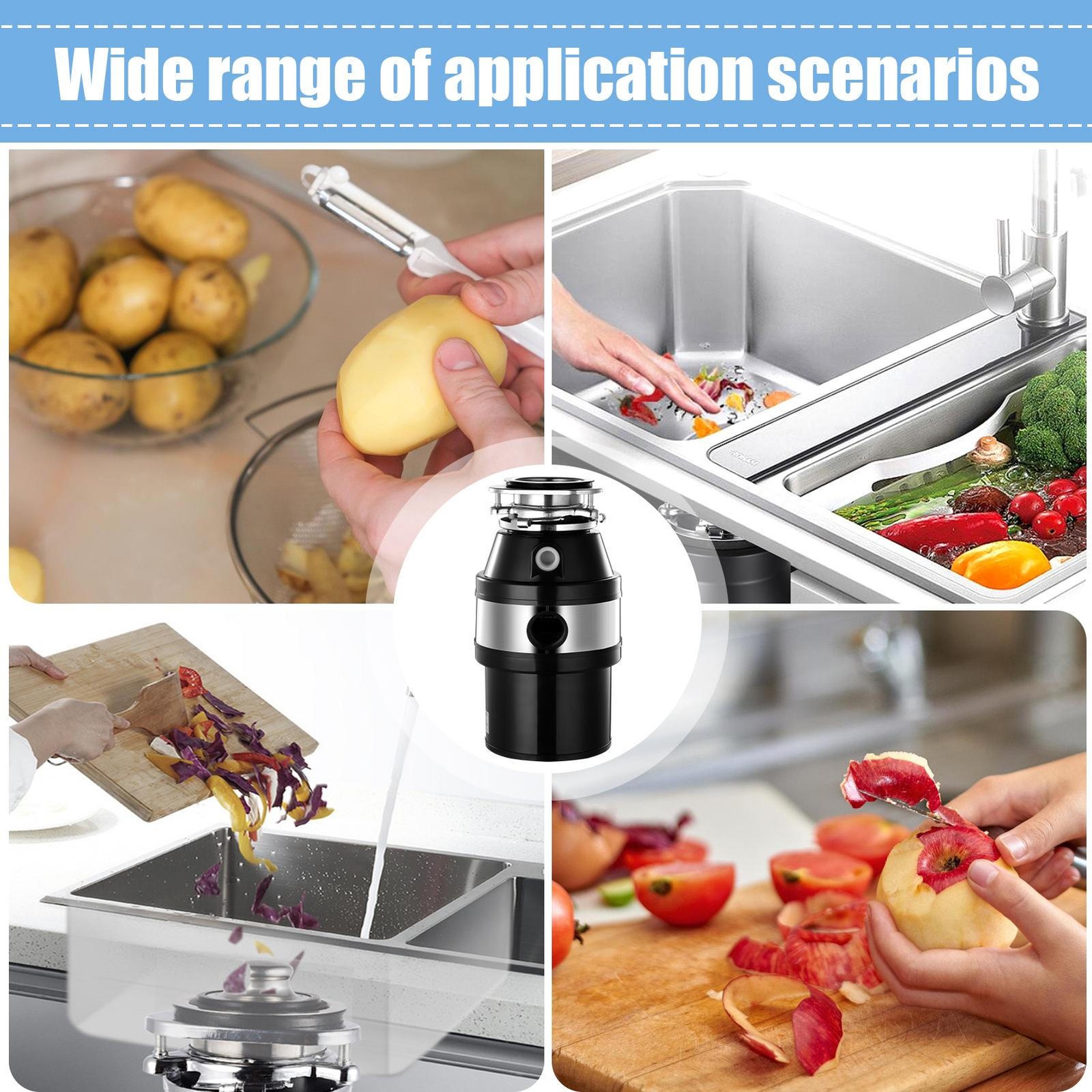 Garbage Disposal 3/4 HP 2800 RPM Under Sink Kitchen Food Waste w/ Plug