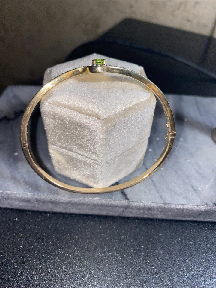 18K Gold Plated  Peridot Bracelet with Diamonds Made By BR Co Hinged Delicate - Image 4 of 4