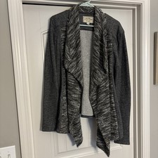 Lucky Brand Size L Open Front Waterfall Knit Cardigan Gray Heather Sweater