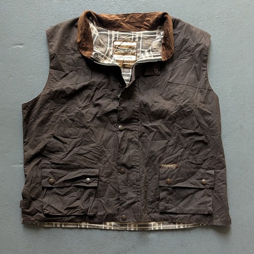 Driza-Bone Riding Vest Mens 3XL Brown Oilskin Waxed Cotton Canvas Plaid Lined