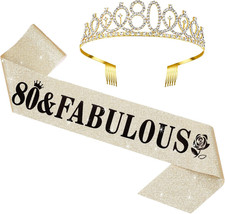 80th Birthday Sash and Tiara Set for 80th Birthday Fabulous Sash and Gold Crown