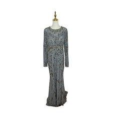 Mac Duggal 5124 Platinum Gold Sequin Beaded Long Sleeve Dress Size 10 $598
