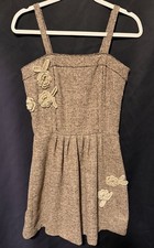 Aniina Brown Mini Dress Anthropology Tweed Crochet Flowers Spaghetti Strap Small
