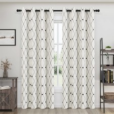 Joywell Cream Linen Textured Curtains 84 inches Long for Living Room Embroide...