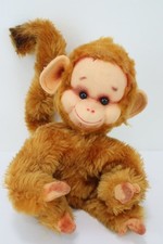 Vintage HERMAN PECKER Monkey Plush Toy Poseable Felt Face - Tail Wags the Head