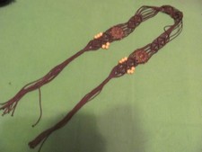 Vintage Women's 1990s Hippie Boho Vibe Braided Brown Belt w/ Wood Beads.