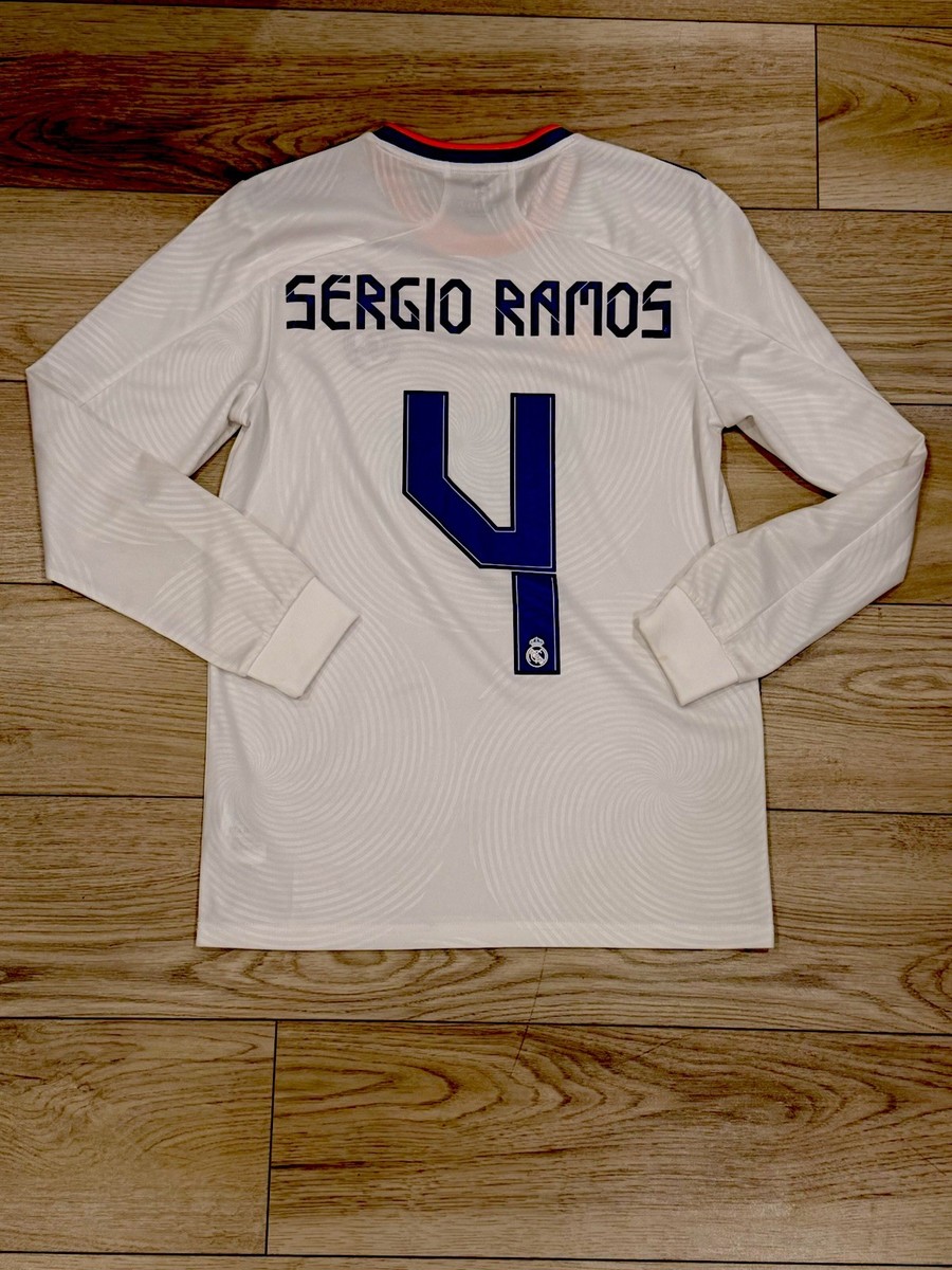 adidas Real Madrid Sergio Ramos Long Sleeve Soccer Jersey White