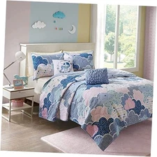 Urban Habitat Kids Reversible Cotton Quilt Set - Vibrant Fun, Twin Cloud Blue