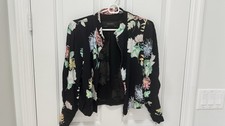 Zara Basic Collection black floral print bomber jacket Size Medium