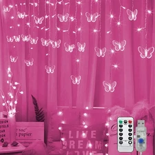 Butterfly Curtain Fairy Lights USB Plug in, 8 Modes 96 LED 11.5FT Firefly Win...