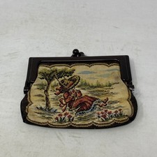 Vintage Petit Point Tapestry Coin Purse Kiss Lock Faux Tortoise Frame NO 502