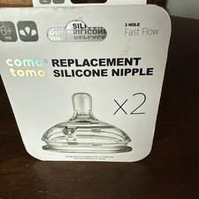 Como Tomo Replacement Silicone Nipple Fast Flow 3 Holes 6 Months Lot Pack X 2