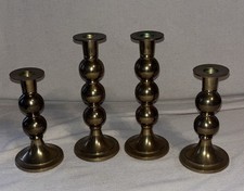 Vintage Set of 4 Brass India Candlesticks Candle Holders with Ball Shapes