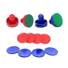 4 Pcs Air Hockey Pushers with 8 Pcs Pucks, Paddles  Goal Handles - Red Blue