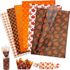60 Sheets Fall Tissue Paper for Gift Bags Wrapping, Orange Bulk, Pumpkin Maple P