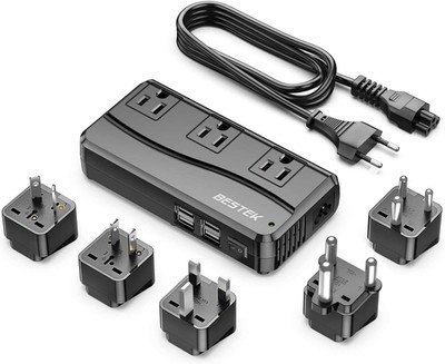 250W Power Converter 3-Outlet and 4-Port USB Travel Voltage Transformer 220V to
