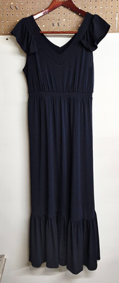 IMAN Women's Elegant Pullover Black Maxi Dress Ruffled Cuff Sleeves Size Small!