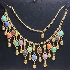 Coro Lucite Scarab Bib Necklace 18” Adjustable Gold Toned Vtg Egyptian Revival