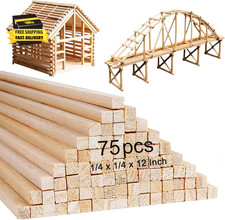 75 Pcs Balsa Wood Sticks 1/4 X 1/4 X 12 Inch Balsa Wood Strips Hardwood Square D