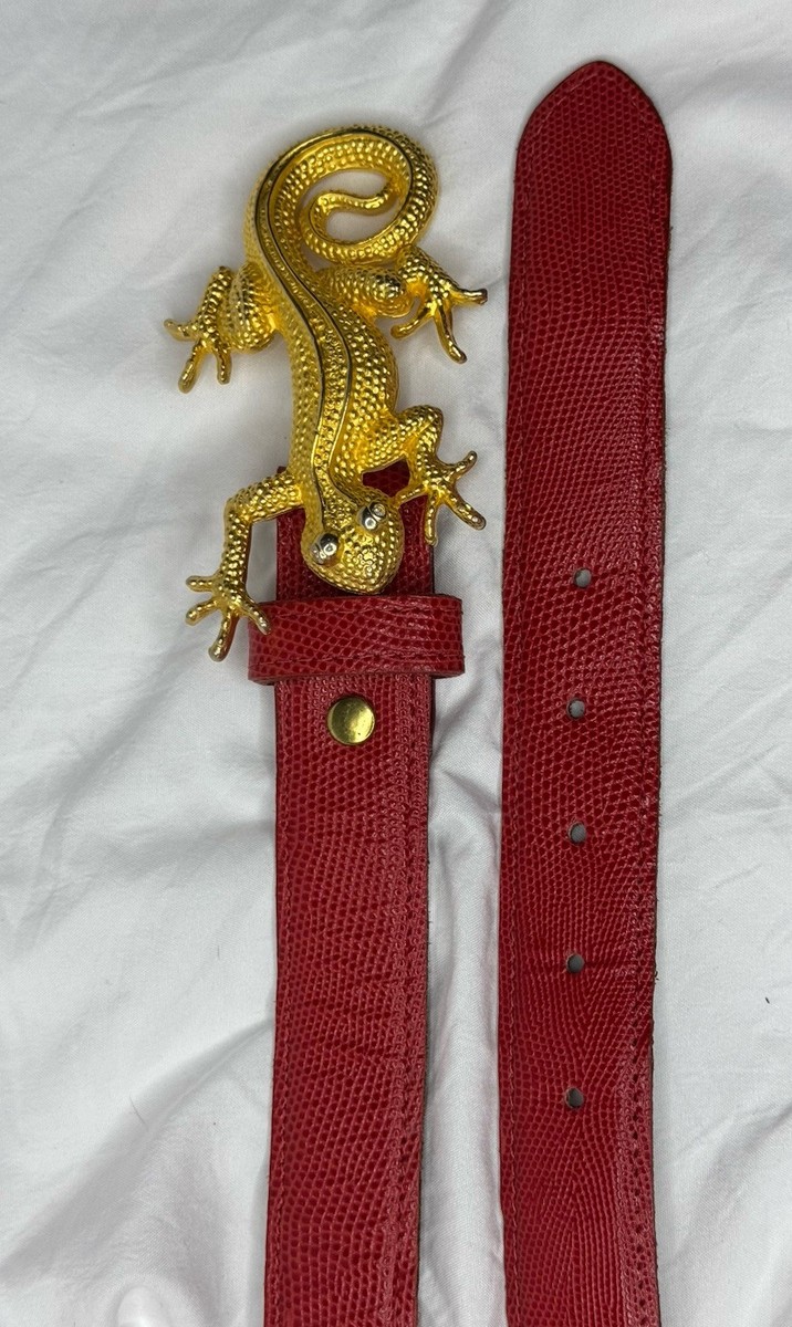 Vintage 1994 Susan Maddox Goldtone Gecko Lizard Belt Red Leather Size Medium Vintage 1994 Susan Maddox Goldtone Gecko Lizard Belt Red  main image 4