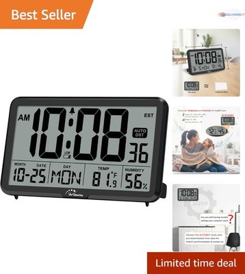 Digital Wall Clock Battery Operated Large Display Temp Humidity Calendar Alarm