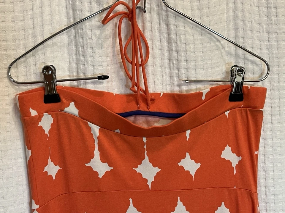 Maxi Vestido Boden 8R Coral Halter Sin Tirantes Geométrico Hasta el Suelo Foto 4 de 4