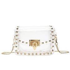 Clear Crossbody Purse Bag for Women Stadium Approved with Studded Rivet, Clea...
